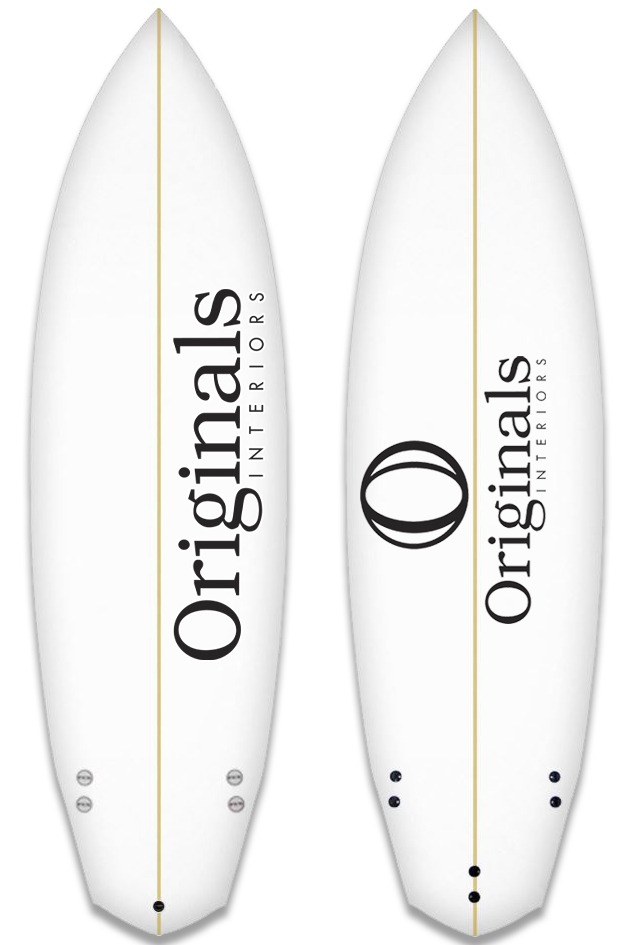 Surfboard white branding with logo - Original Interiors